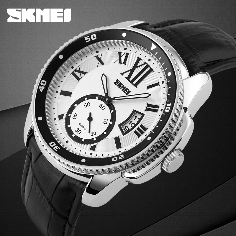 

2016 SKMEI Brand Men's Quartz Watch Men Genuine Leather Fashion Casual Watches Relojes Date Relogio Masculino Man Wristwatches