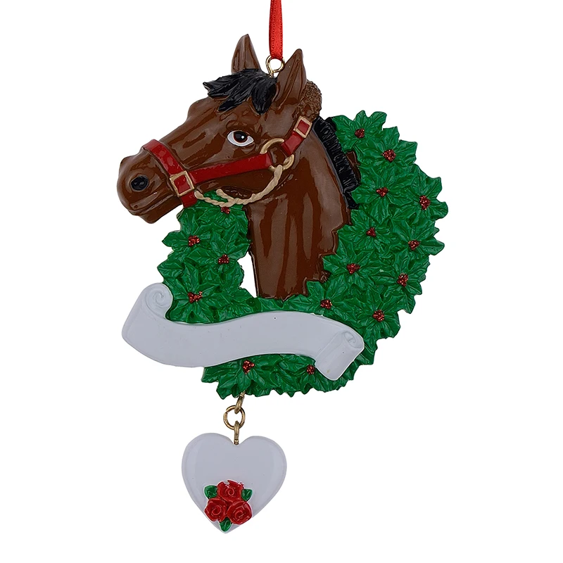 Horse with Wreath Personalized Christmas Ornaments As