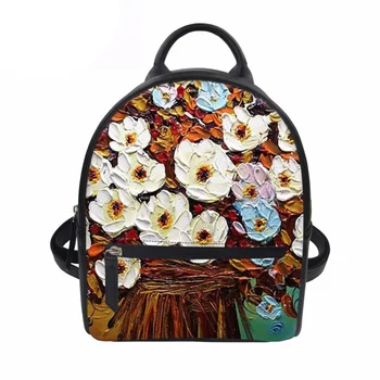 

Customized Feminine Backpack Small Women Backpack Flowers Prints Travel Pu Leather School Backpacks Girls Book Bagpack Beach Bag