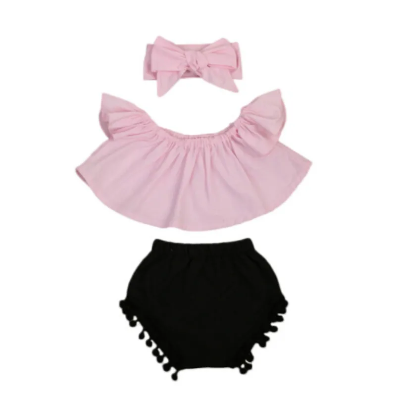 

Newborn Baby Girl Clothes Set Off Shoulder Top T-Shirt+Shorts +Headband 3PCS Outfit Size 0-24M