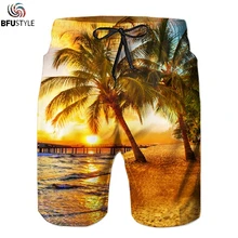Мужские пляжные шорты с принтом фламинго, Гавайские пейзажи, Летние повседневные шорты с эластичной резинкой на талии, мужские пляжные шорты для отдыха