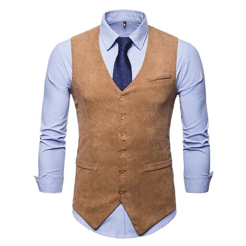 Мужские вельветовые однотонные жилеты для мужчин Slim Fit мужской костюм жилет без рукавов короткое пальто в формальном стиле для костюма SHIERXI
