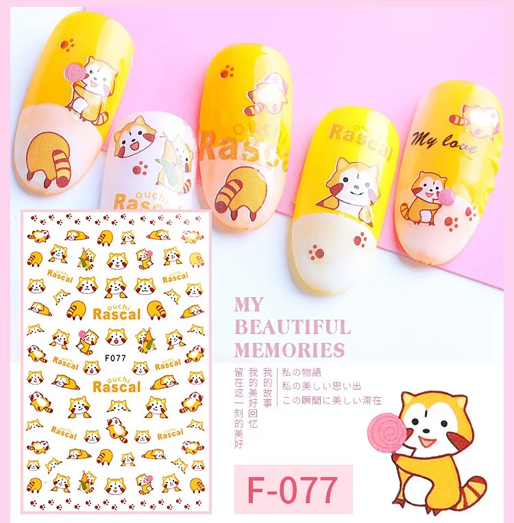 Самоклеющиеся Мультяшные наклейки для ногтей, художественное оформление ногтей, принадлежности для маникюра, инструменты, наклейки для ногтей, милая мышь, кошка - Цвет: F077