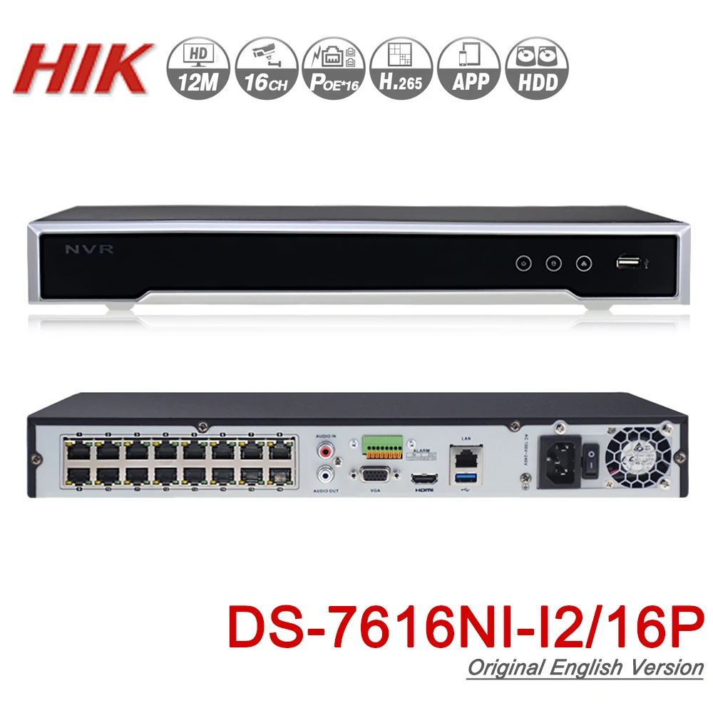 Hikvision Оригинал NVR DS-7616NI-I2/16 P 16CH POE для Камера 12MP Max 2 SATA сети видео Регистраторы H.265