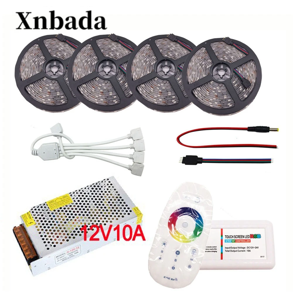 

DC12V RGB Led Strip Set 5050 SMD 5M-20M 30led/m Led Flexible Light + 2.4G RGB RF Remote controller + Power adapter AC110/220V