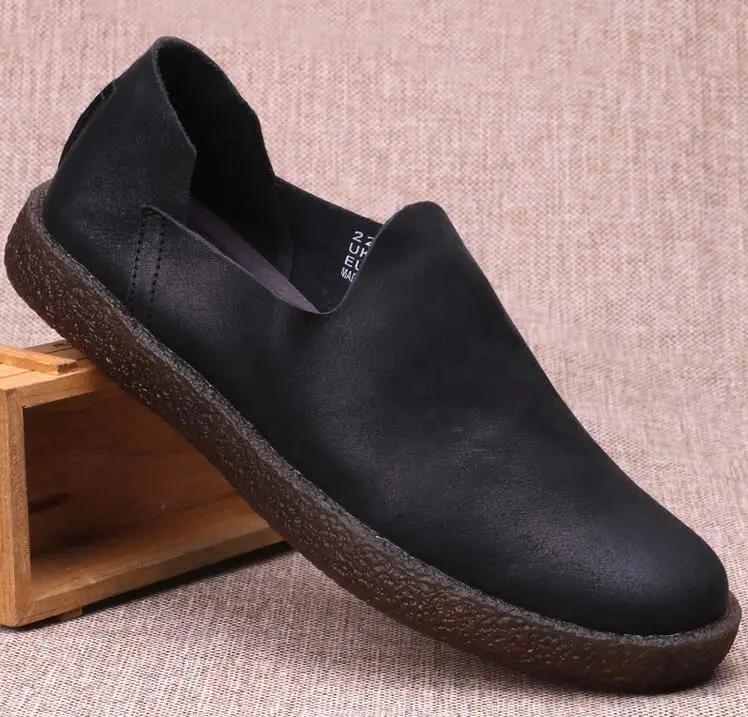 

Men's shoes leather round toe single spring new casual wall match beef bottom leather men's lazy slip-on shoes fashion