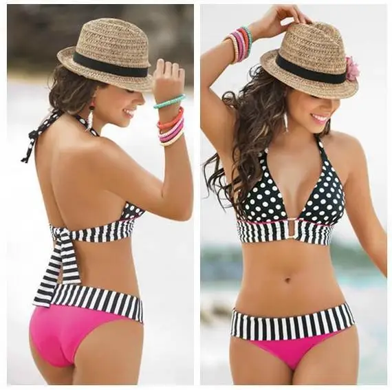Summer Swimwear Women Sexy Stripe Fringe Dotted Bikini Set Top Bottom Swimsuit Swimwear S242