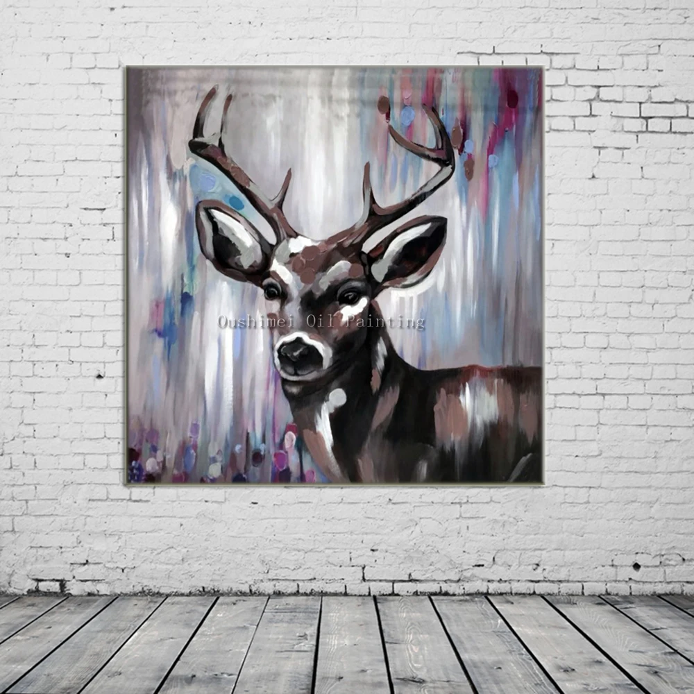 

Hand Painted Modern Picture on Canvas Wall Art Deer Animals Painting For Living Room Hang Paintings Abstract Oil Painting