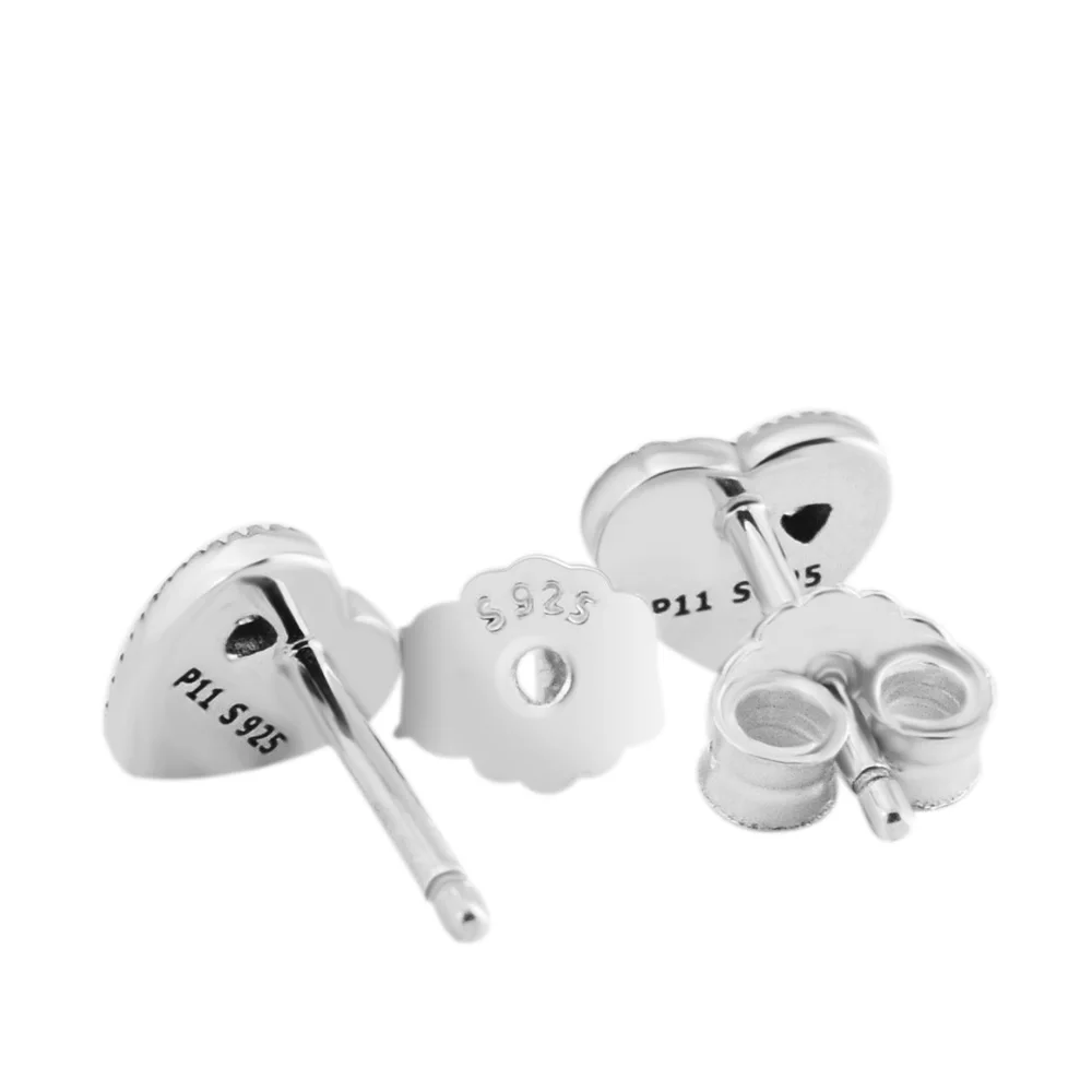 

Authentic 925 Sterling Silver Vintage Heart Fans Earrings With Clear CZ for Women DIY Fine Jewelry SLE128