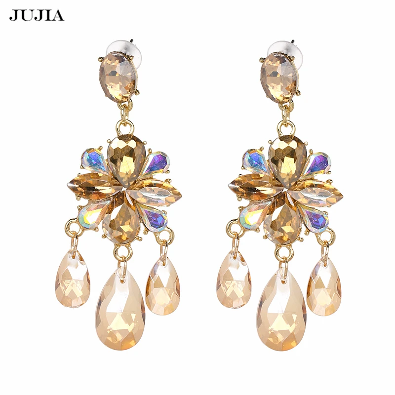 

JUJIA Fashion Flower Crystal Earrings Women Water Drop Dangle Earrings Jewelry Femme oorbellen