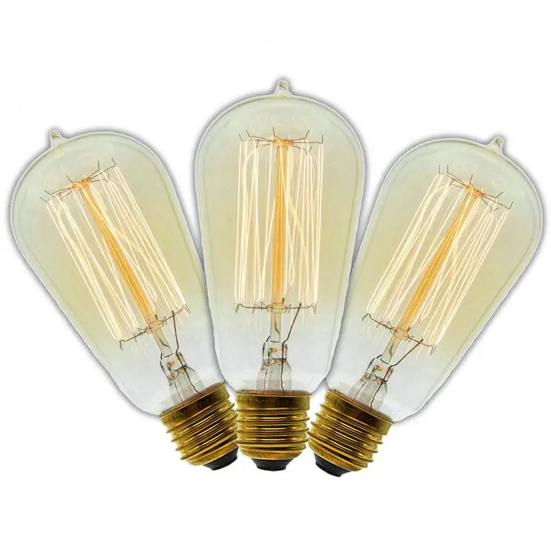 3 Pcs/Lot Handmade Edison Lamps Carbon Filament Clear Glass's Edison Retro Vintage Incandescent