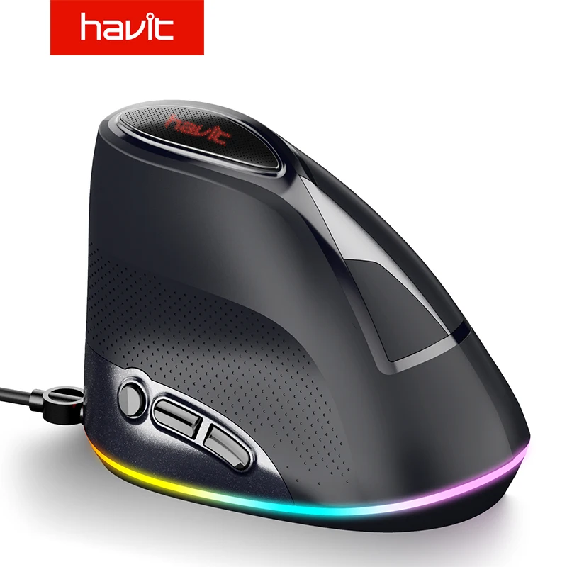 

Havit Vertical Mouse RGB Backlit Wired Computer Mice DPI(800-1600-2400-3200-4800-6400) 6 Buttons for Laptop PC Desktop, Notebook