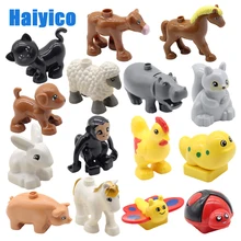 Grandes accesorios de bloques de construcción animales de granja zoológico Compatible con Duplos gato cerdo perro conejo mono hipopótamo oveja niños juguetes regalo