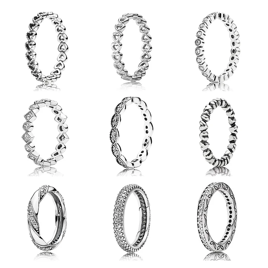 

Wholesale 925 Sterling Silver Crystal Gem Ring Crystal Heart Shaped Ring For Women DIY original Charm ring Europe Jewelry