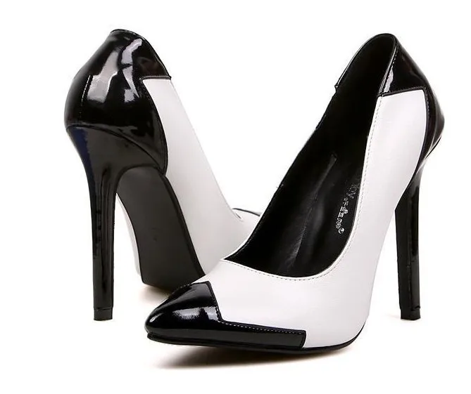 Fashion pointed toe thin heels high heeled single shoes black white fashion vintage ol wedding ...