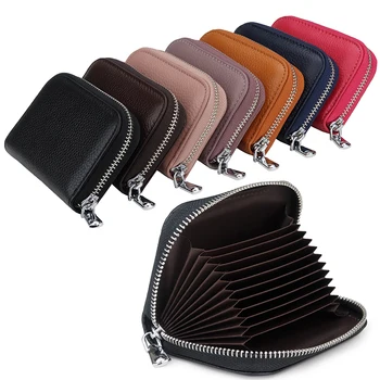 

Large Capacity Black/Red/Purple/Blue Color Card Holder Wallets High QualityGenuine Leather Women Wallet Coin Purse Card Holders