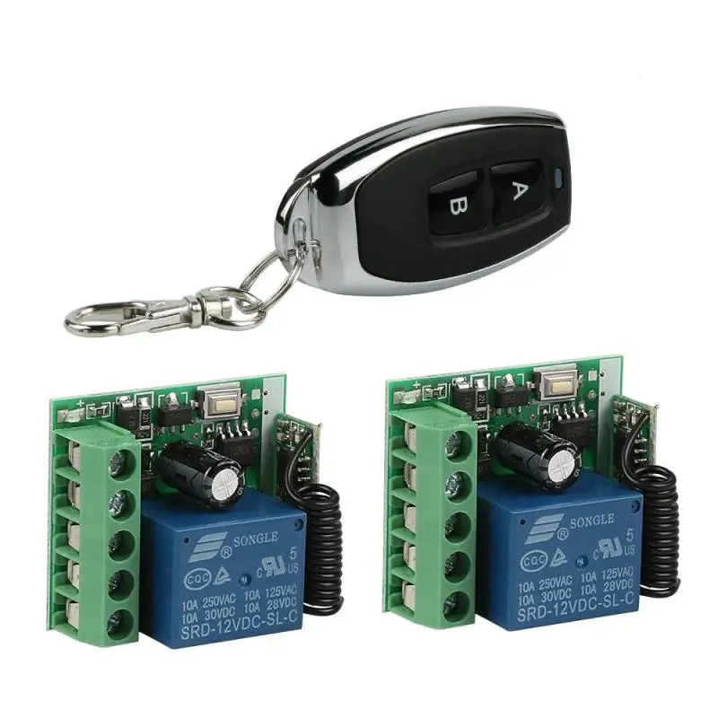 

433MHz 2CH RF Remote Control Switch Transmitter Module Leaning Code 1527 and 2pcs DC 12V 433 MHz 1CH Relay Receiver Module Z3