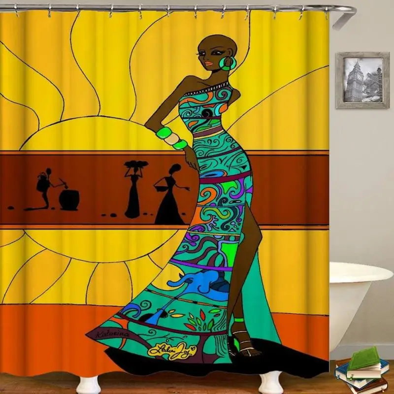 Африканская Красивая Женская водонепроницаемая занавеска для душа, занавеска для ванной, занавеска s с 12 крючками, полиэфирная ткань, занавеска для душа