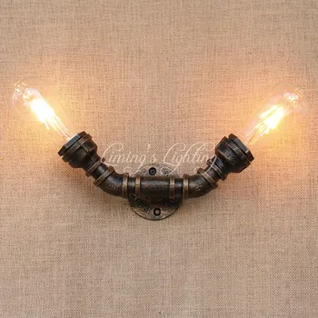 

Loft Industrial 2 Lights Iron Rust Water Pipe Retro Wall Lamp Vintage E27 Sconce Lights For Living Room Bedroom Restaurant Bar