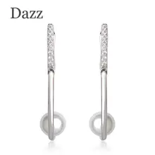 Dazz Luxury Cubic Zircon Copper Stud Earring Gold Color Simulated Pearl Beads Pendant Asymmetry Earrings For Women Ear Jewelry