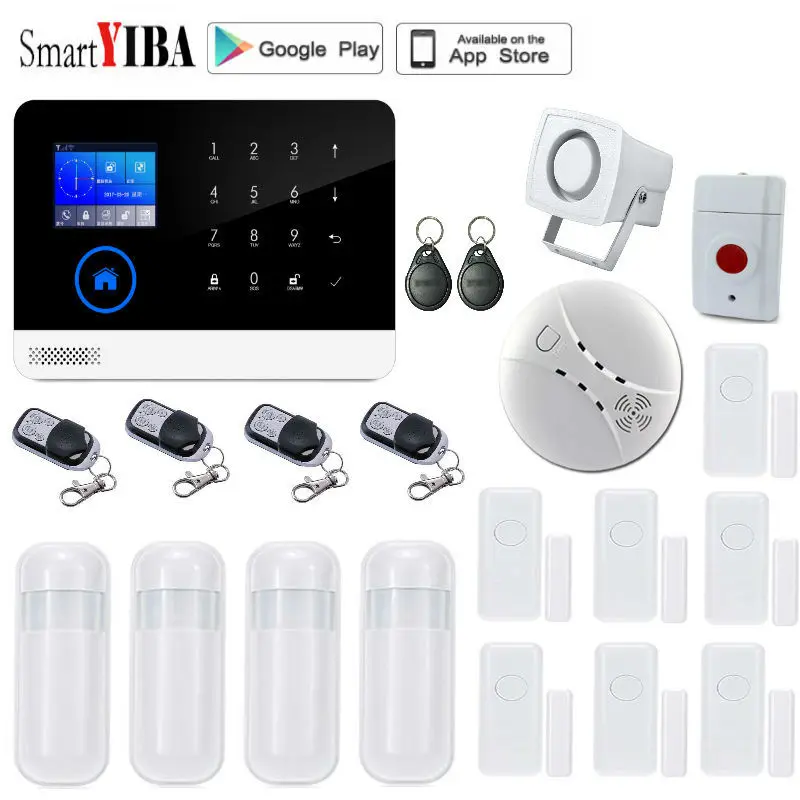 

SmartYIBA FR RU ES PL DE Switchable Wireless Home Security WIFI GSM GPRS Alarm system APP Remote Control RFID card Arm Disarm