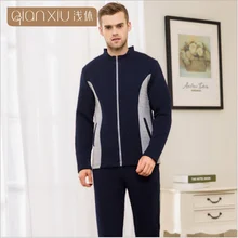 Зима, брендовая домашняя одежда для мужчин, Повседневная Лоскутная Пижама, комплекты для мужчин, хлопок, бархат, одежда для сна, костюм для пар, пальто с воротником-стойкой+ штаны