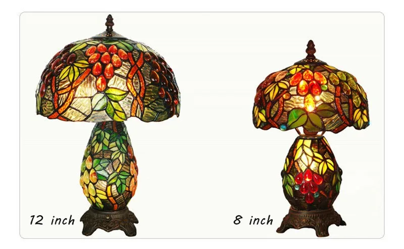 Настольная лампа FUMAT с витражным стеклом, винтажный Европейский стиль, садовый виноград, прикроватная стеклянная художественная лампа для гостиной, отеля, светильник, светильники