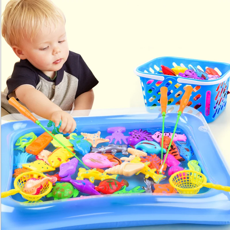 

32pcs 47pcs/lot magnetic fishing toy inflatable pool rod net set for kids child model play outdoor fishing game plastic fish toy