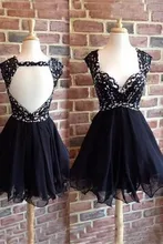 2016 neue Sexy Schwarzen Backless Spitze Chiffon Junioren Kurzen Cocktail Homecoming Kleider Sparkly Wulstige Kristalle Nette Homecoming Kleid