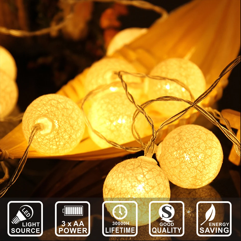 2.3M 20 led Cotton ball string lights battery Colorful home decoration Xmas lights new year