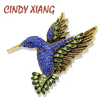 

CINDY XIANG New Arrival Navy Blue Color Rhinestone Hummingbird Brooches for Women Vintage Fashion Animal Pins High Quality Gift