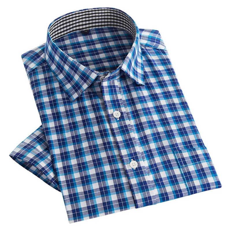 Летние Стильные мужские повседневные рубашки в клетку с коротким рукавом, приталенные рубашки, новая модная разноцветная мужская деловая рубашка в стиле пэчворк - Цвет: PJ44258
