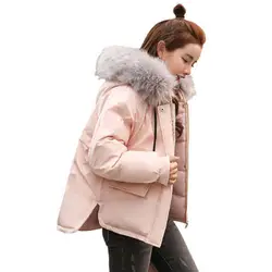 2018 корейские женские короткие хлеб парки Для женщин зимняя куртка с хлопковой подкладкой пальто леди Толстые Теплые Топы пальто с большим