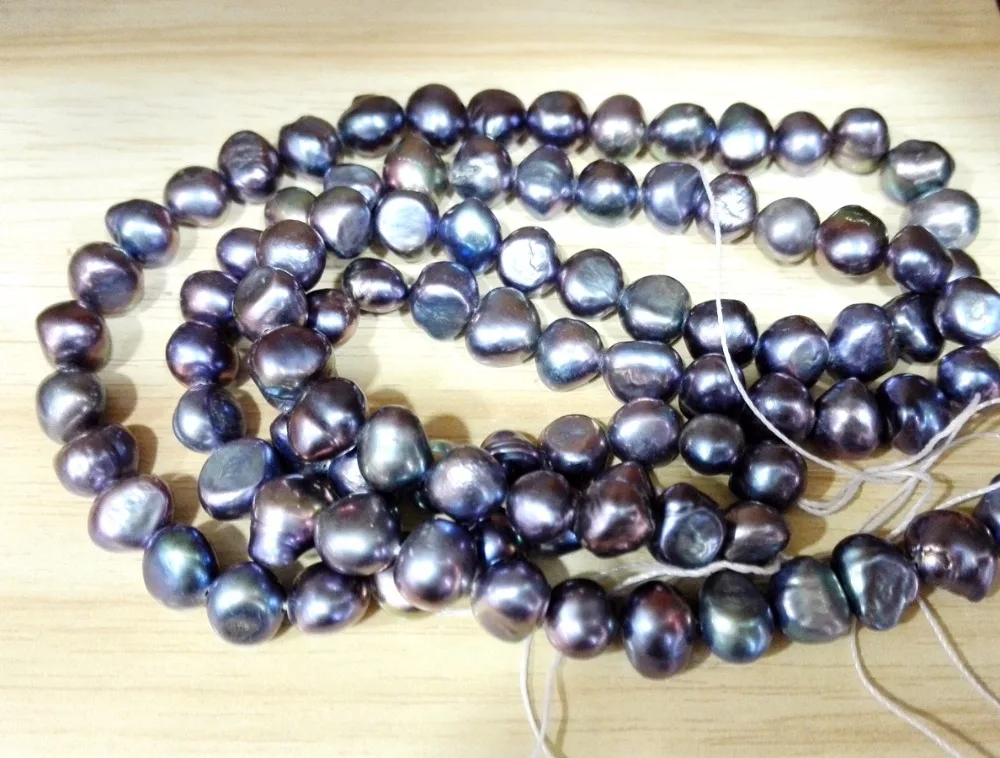 Uno Fili Reale Branello Della Perla 8-10 Millimetri Deep Blue Colori Della Perla Naturale D'Acqua Dolce Branelli Allentati Della Perla 35 Centimetri/1