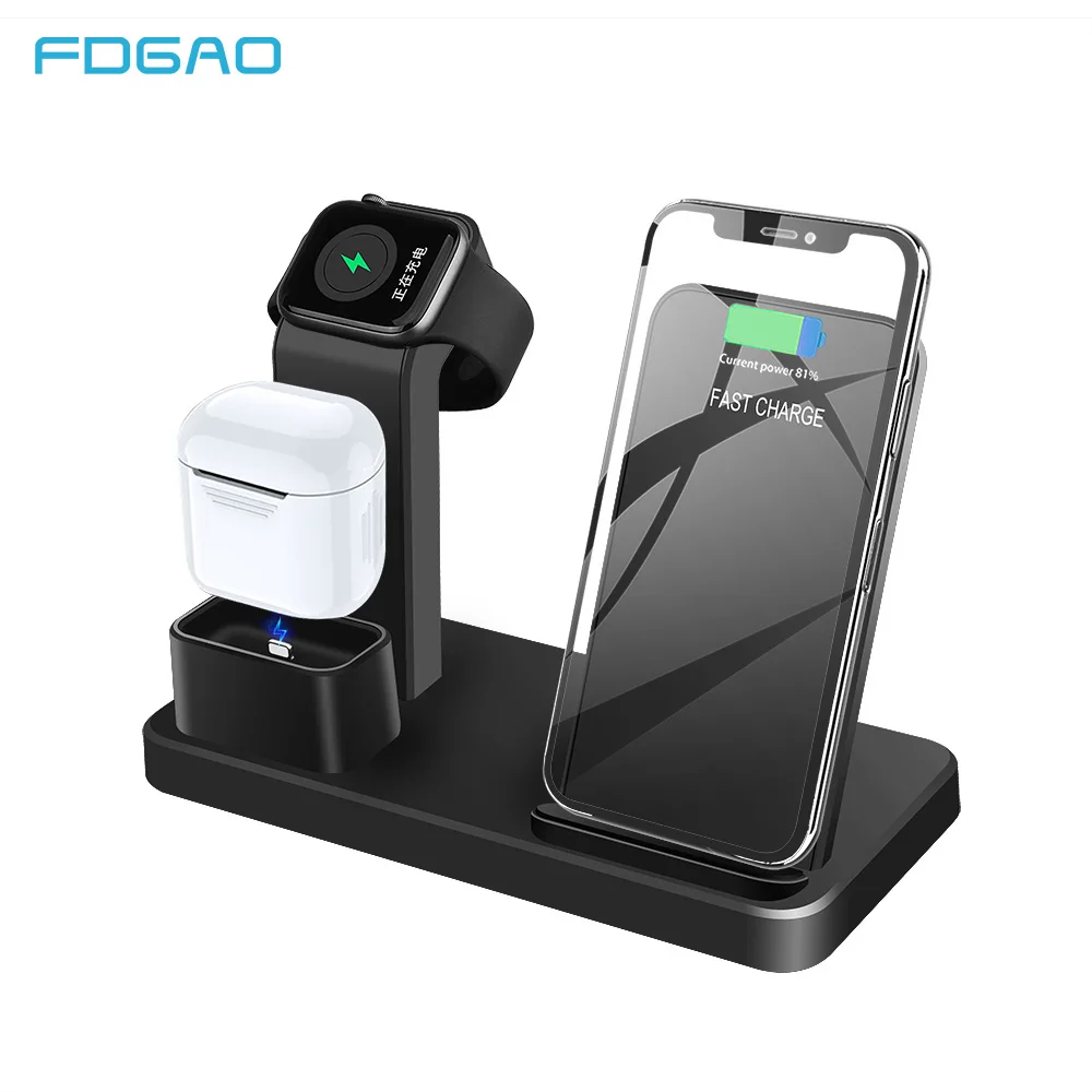 

FDGAO 3 in 1 10W Qi Wireless Charger Station For Airpods Apple Watch 4 3 2 1 Fast Wireless Charging Stand For iphone X XS MAX XR
