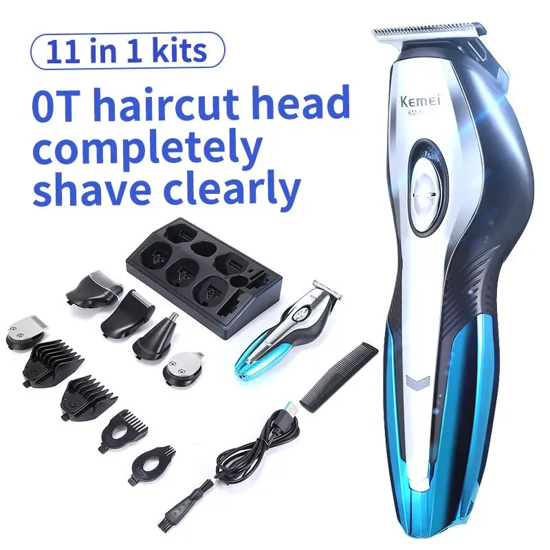

Kemei Rechargeable Electric Haircut Machine Hair Clipper 11 in 1 Shaver Nose And Ear Trimmer Grooming Kit Machine Beard Razor