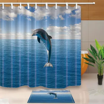 

Dolphin Printed Eco-friend Bathroom Curtain Polyester High Quality Washable Bath Decor Shower Curtains Bath Screen With Hooks