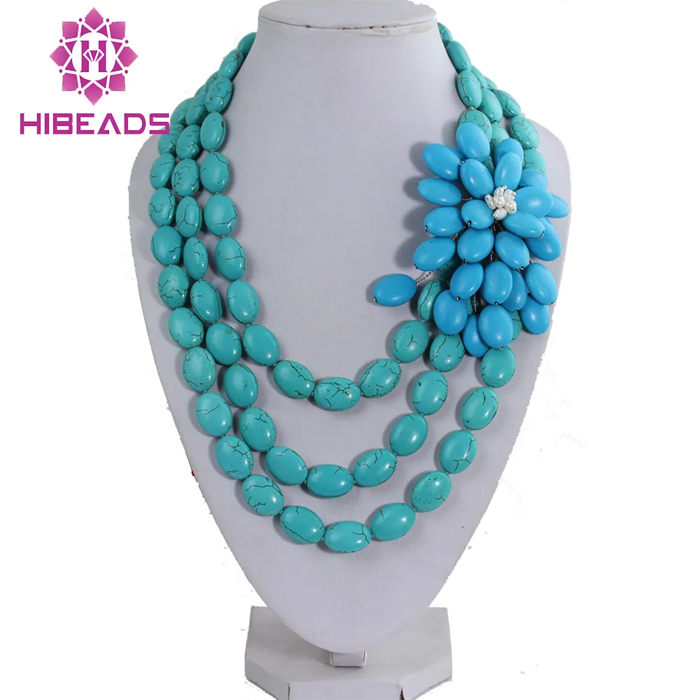 

Elegant 3 Rows Stone Fashion Necklace Handmade Large Stone Flower Party Jewelry TN019