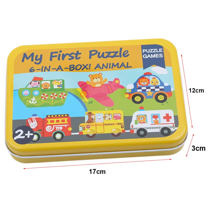 Мультяшные 3D карты-головоломки для детей, металлические железные коробки, 3D деревянные головоломки Монтессори, развивающие игрушки, детские деревянные игрушки