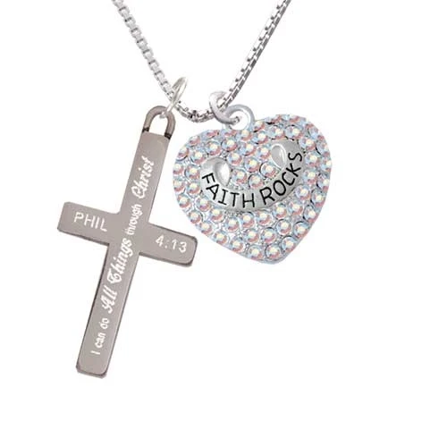 Faith Rocks on AB Crystal Heart - I Can Do All Things - Cross Necklace (1)