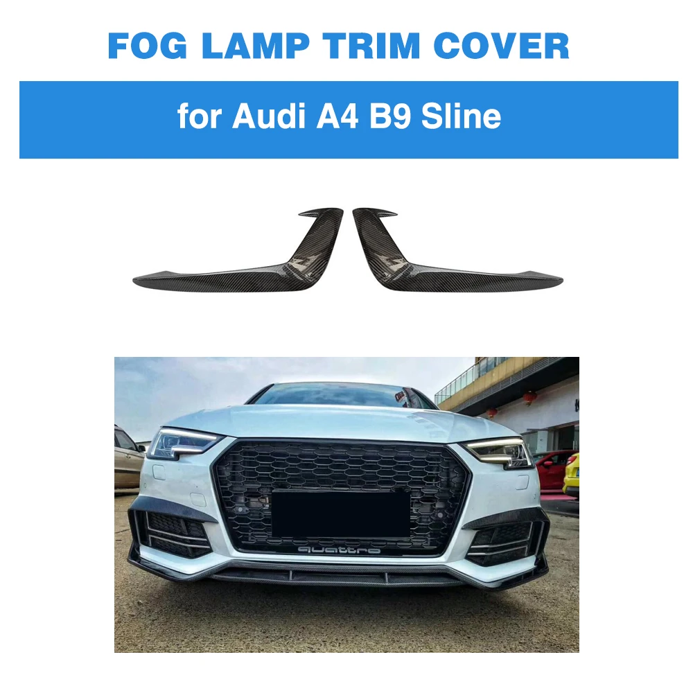 

For AUDI A4 Sline S4 2017 2018 2019 2PCS Front Fog Lamp Fin Splitters Trim Canards Accessories Carbon Fiber