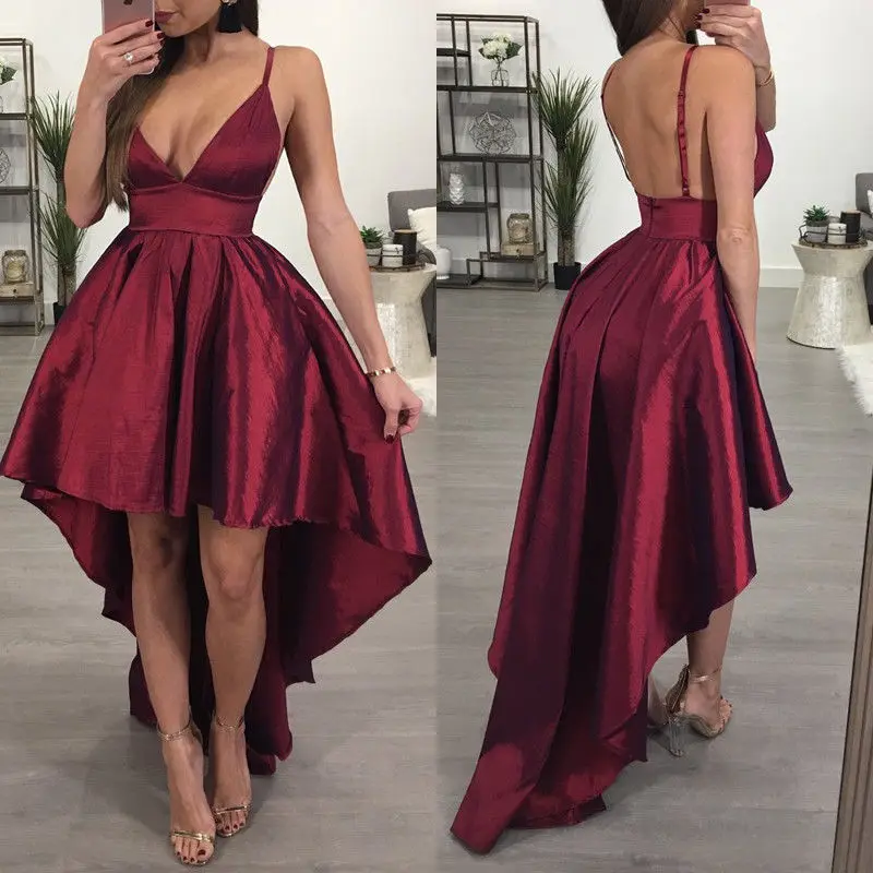 New Fashion Bridesmaid V Neck Women Formal Wine Red Backless Asymmetrical Dress Custom Women Elegant Clothing