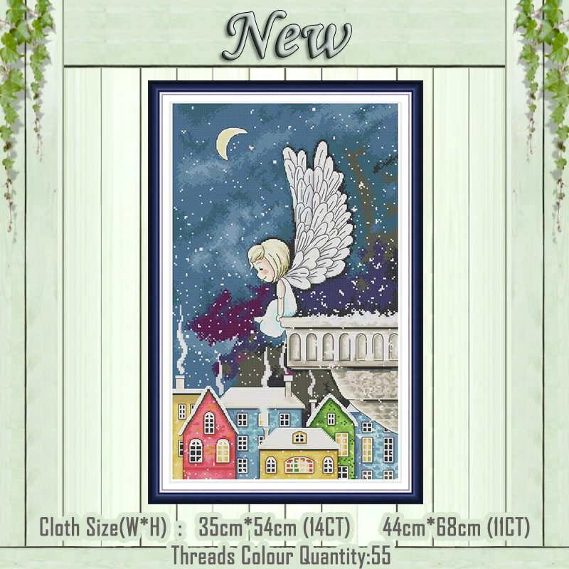 Night snow angel girl diy decor painting counted printed on the canvas DMC 11CT 14CT kit Cross Stitch embroidery needlework Sets | Дом и сад