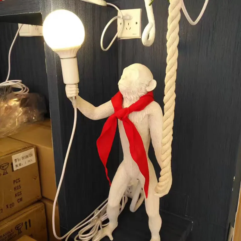Современная креативная Смола белая обезьяна лампа Лофт винтажная пеньковая веревка подвесной светильник для домашнее барное Кафе Ретро