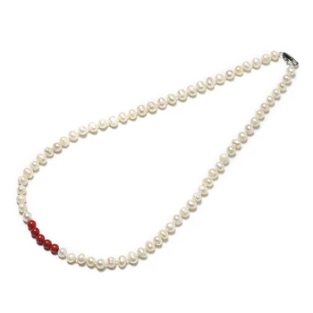 

Small and Exquisite Design add White beads Mixed with Dark Red Beads 6-7 mm Freshwater Natural pearl Necklace