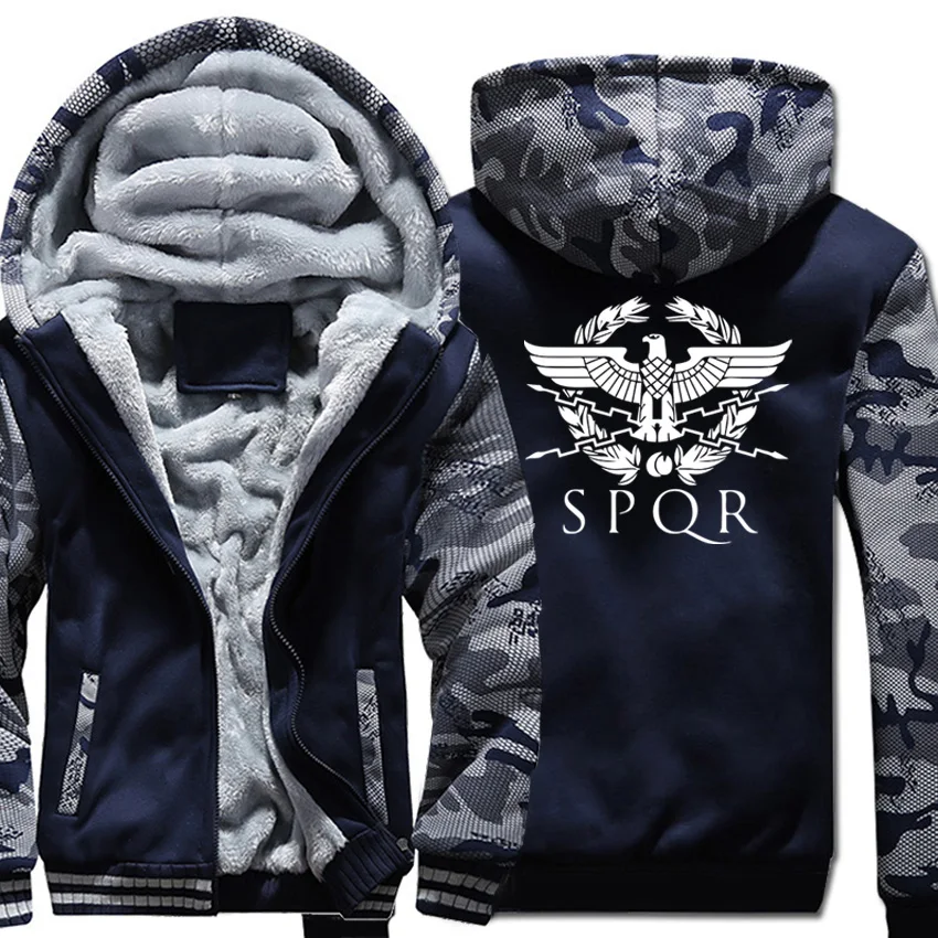Men Thicken Hoodies Harajuku Sweatshirts Winter Warm Coats Zipper Casual Streetwear Jackets SPQR Roman Camouflage sleeve Tops Men Thicken Hoodies Harajuku Sweatshirts Winter Warm Coats Zipper Casual Streetwear Jackets SPQR Roman Camouflage sleeve Tops