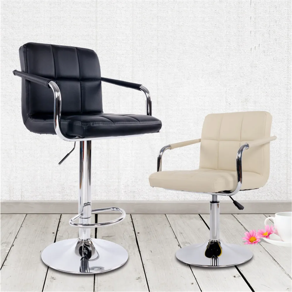 

2Pcs Fashion Adjustable Lifting Pub Bar Chair with Handrail Leather Swivel Bar Stools with Footrest Modern Home Accessories HWC