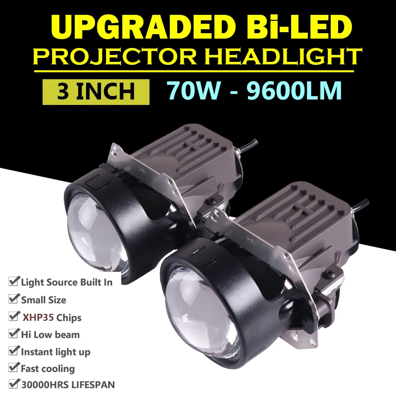 

Universal Super Bright 3" inch 9600LM Bi LED Projector Headlight Lens Hi/Lo Beam Car HID Bixenon H4 H7 Headlight Conversion Kits