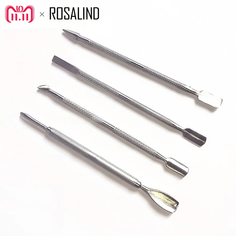 

ROSALIND 4Pcs/Lot Nail Cuticle Pusher Manicure Care Tool Stainless Steel Cuticle Remover Double Sided Finger Dead Skin