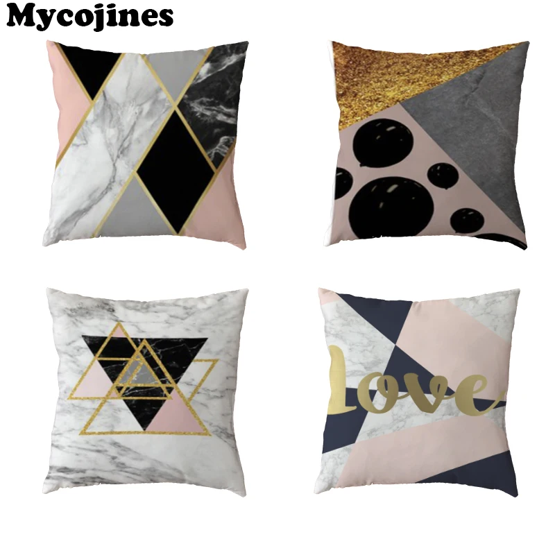 

Luxury Pillow Covers Pink Gold Geometric Marble Love White Cushion Cover Sofa Living Room Decorative Throw Polyester Pillow Case